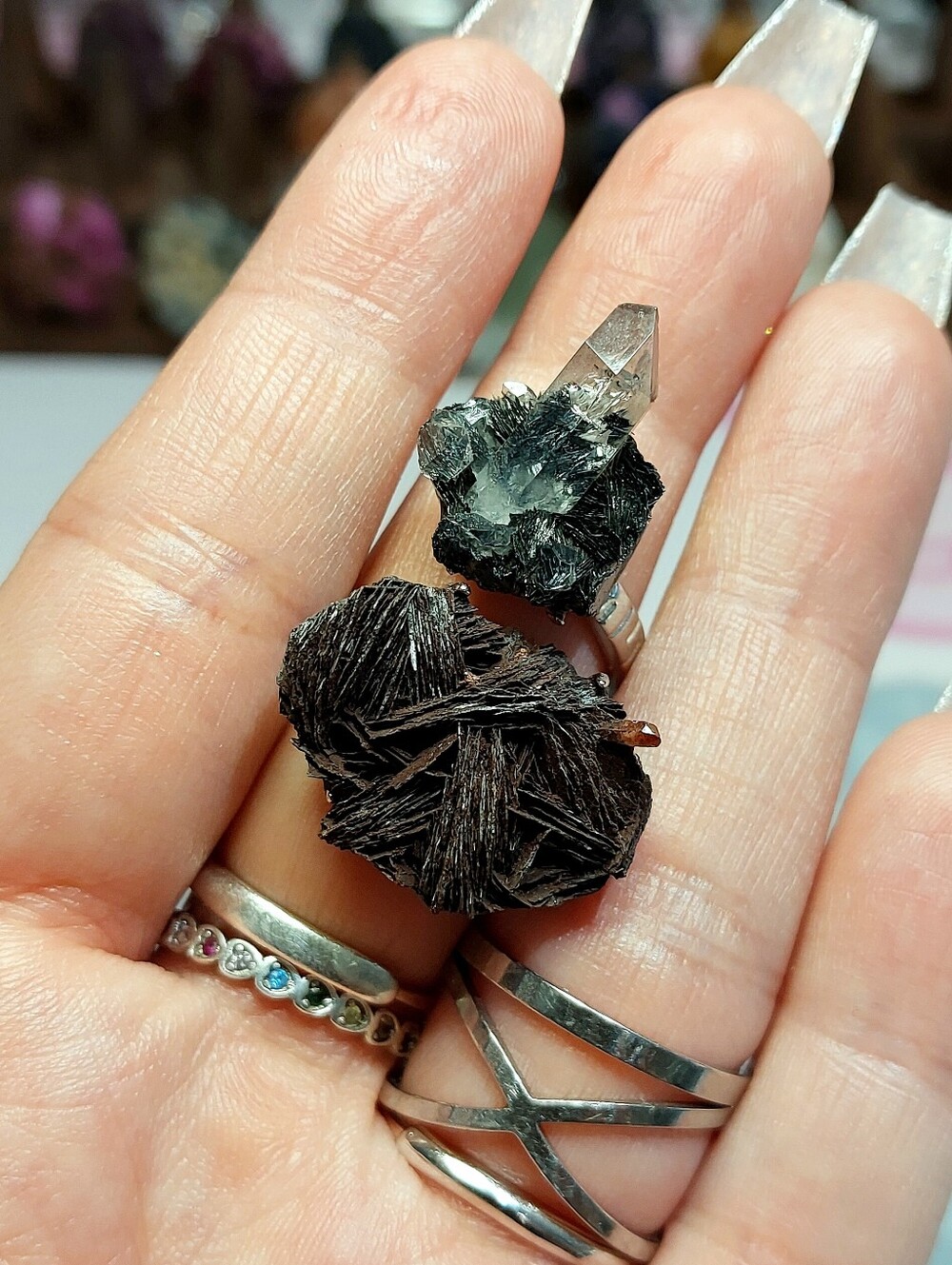 ⚒️ Duel Rossete Hematite W/ Quartz Copper Specimen Ring